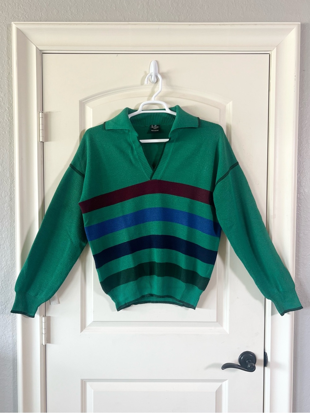 VTG 80s HEAD Sportswear Knit Tennis Polo Sweater XL Kelly Green Striped